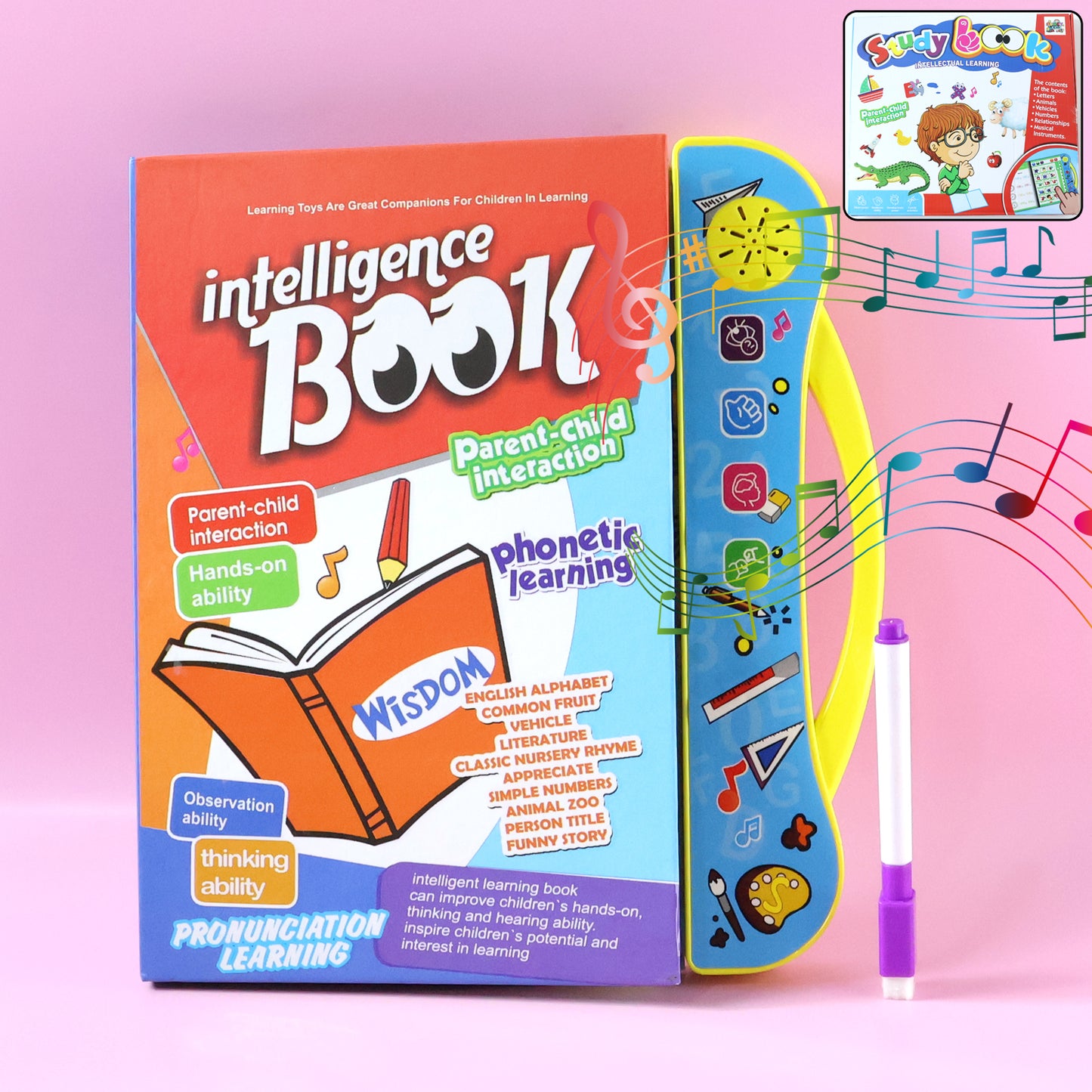 Wukusy Interactive Intelligence Learning Book with Sound Phonics, open pages showing colorful educational content and phonics exercises