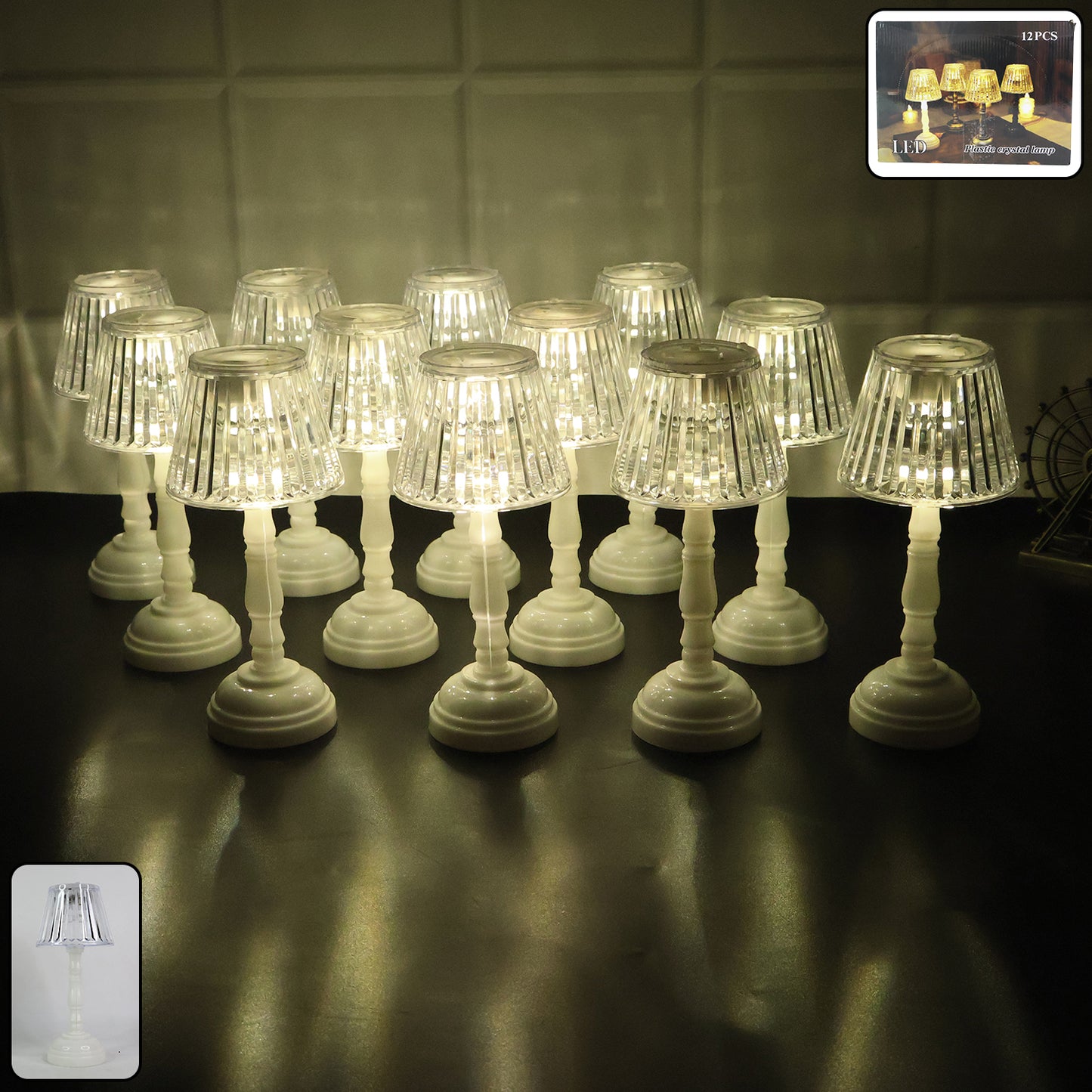 Set of 12 Wukusy LED crystal table lamps used as elegant home decor with glowing crystal accents and modern design.