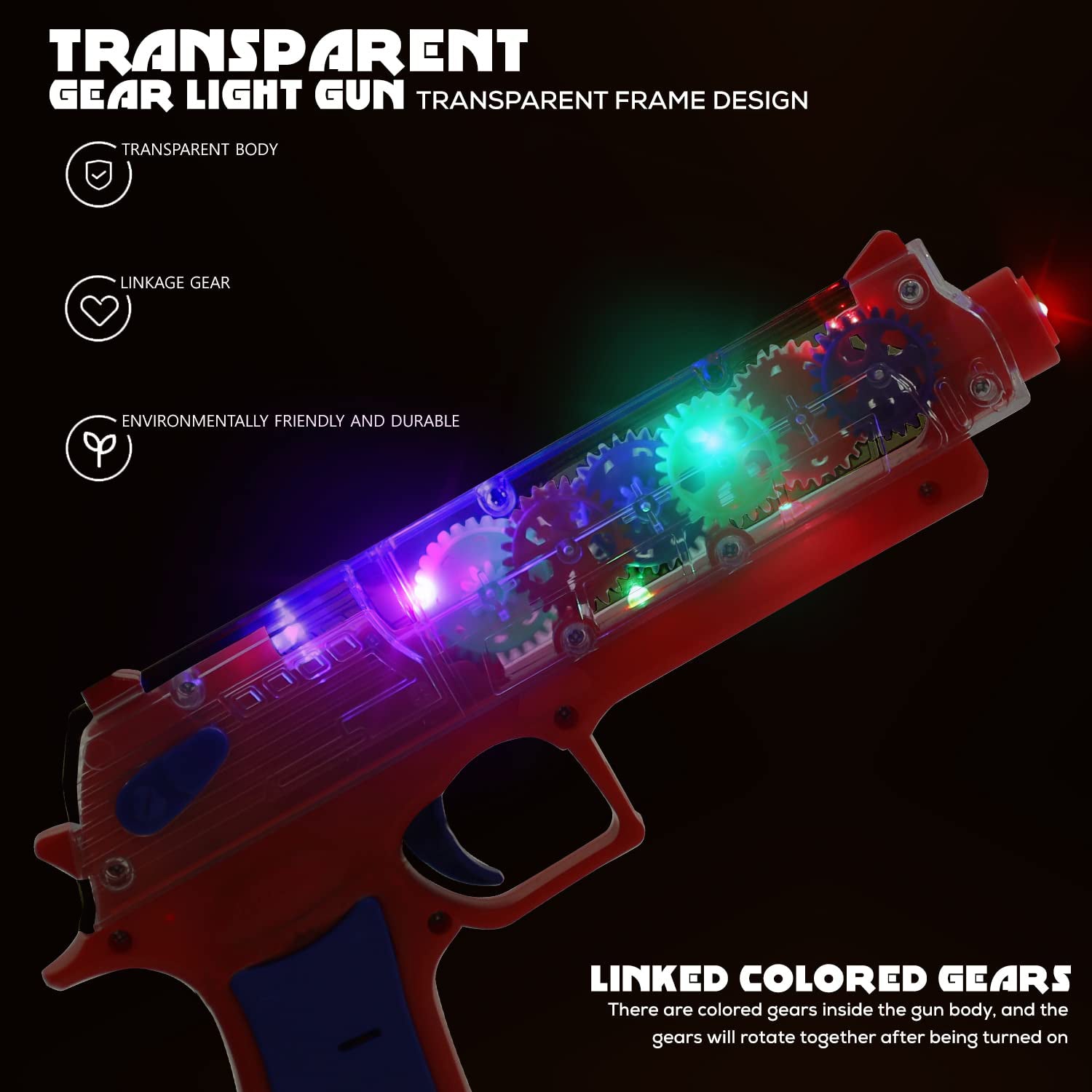 Wukusy plastic gear simulation toy gun for kids with flashing lights, music, and rotating gear mechanism for pretend play and birthdays