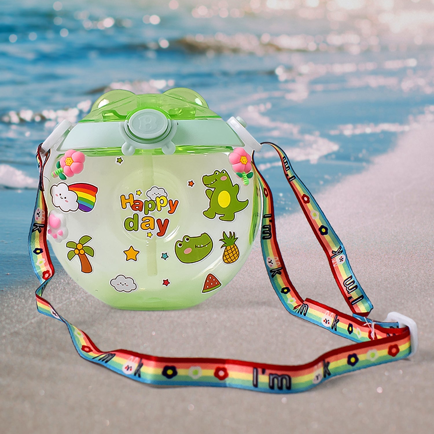Wukusy donut-shaped water bottle sipper with 400ml capacity, kitchen tool for kids, featuring colorful donut design and leak-proof lid.