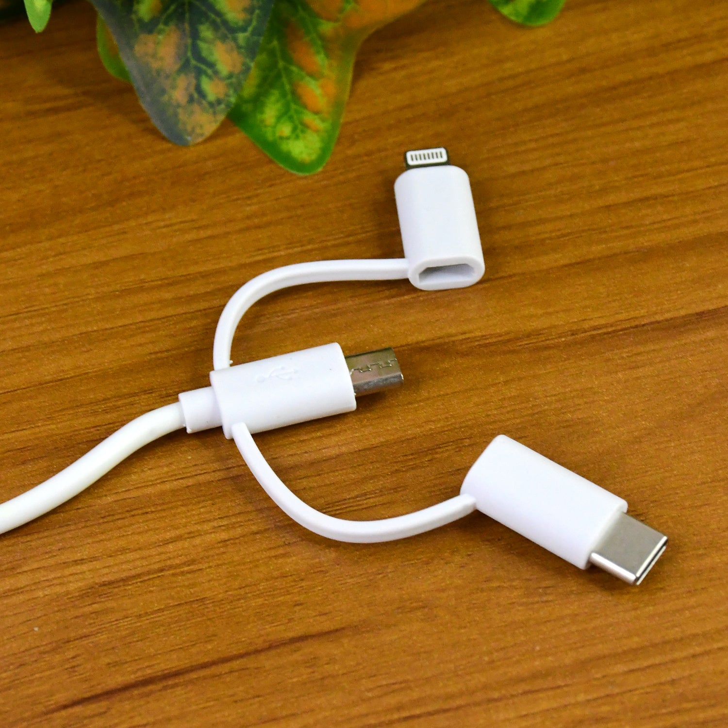 Wukusy 3-in-1 multi charging cable with USB, Lightning, and Type-C connectors for mobile device charging and data transfer.