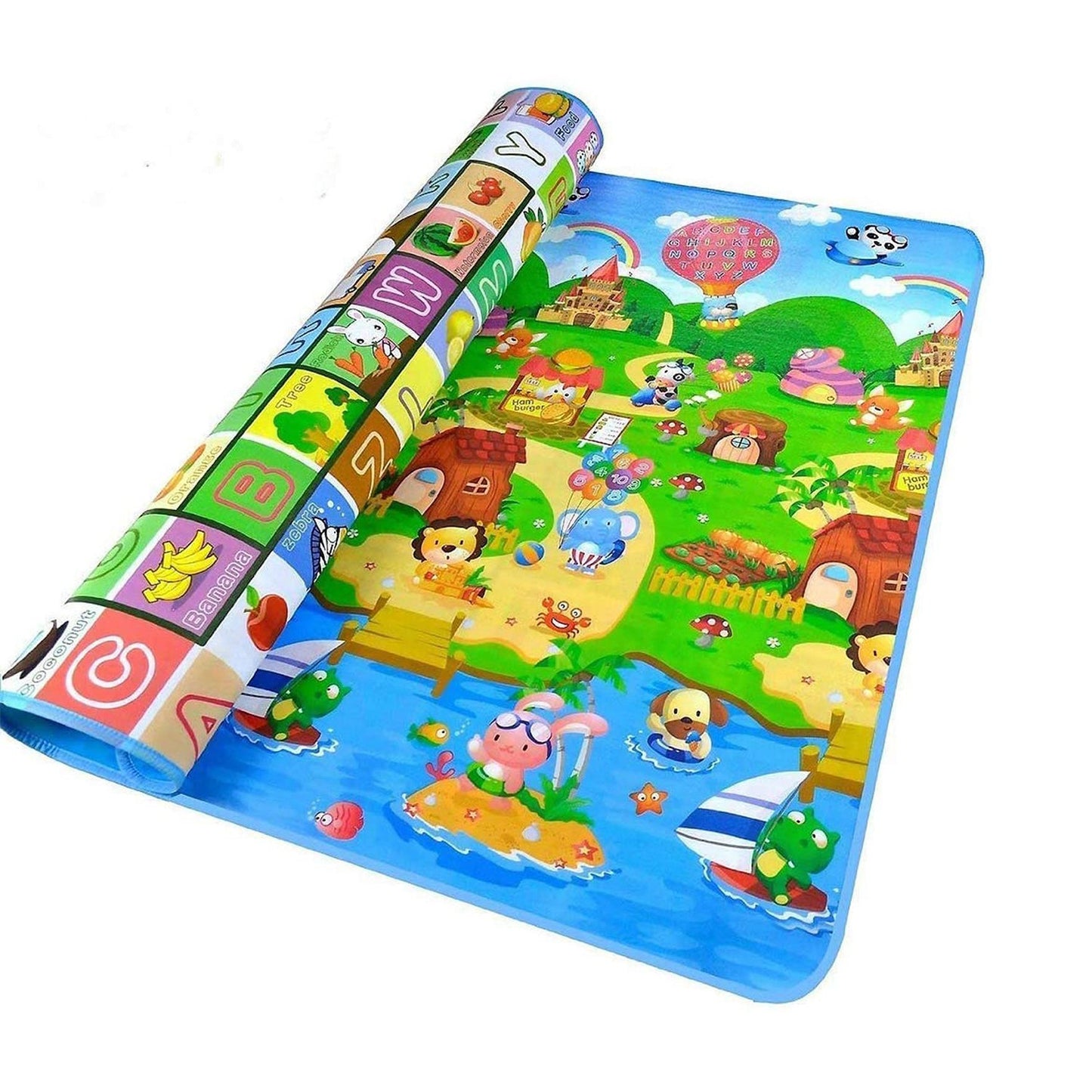 Wukusy waterproof double-sided baby play floor mat in size 120x180cm, featuring soft surface and portable bag for kids' home play.