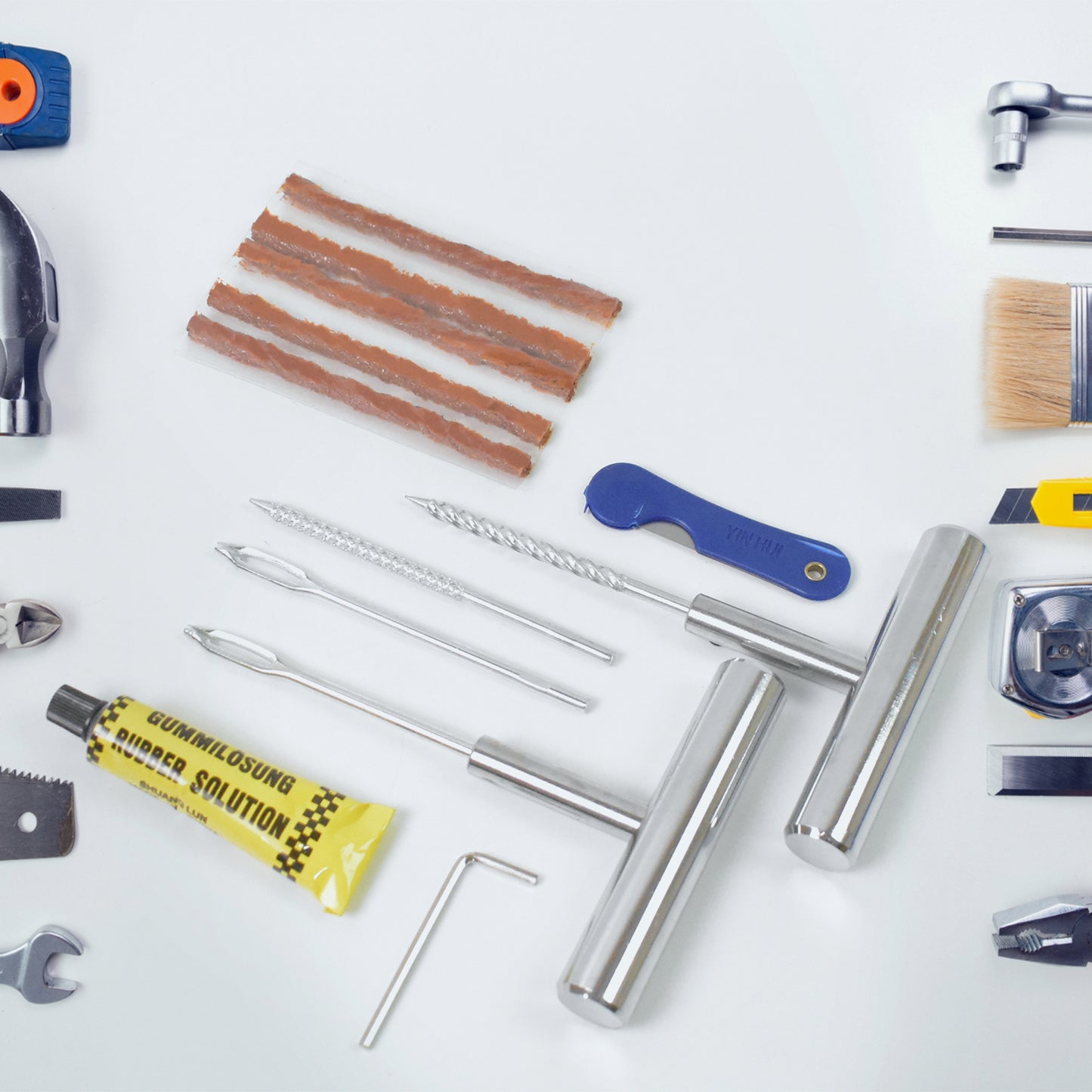 Wukusy 13-piece portable tire repair kit with tools and storage box for quick puncture repairs on the go