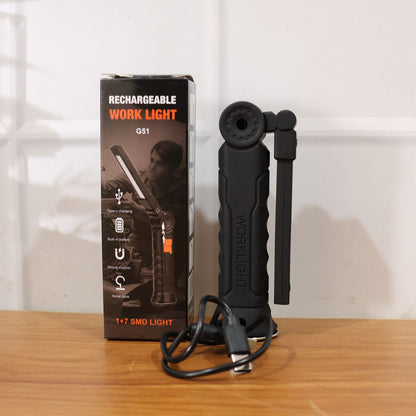 Wukusy compact rechargeable LED work light with adjustable arm and magnetic base, ideal for versatile illumination.