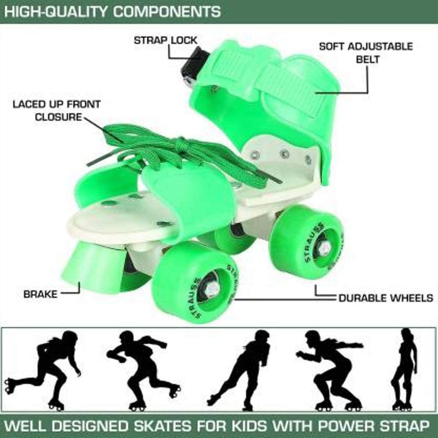Wukusy kids' adjustable roller skates with comfortable padding, featuring a classic design for smooth skating and fun outdoor activity.