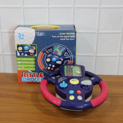 Wukusy musical steering wheel driving toy for kids, featuring colorful buttons and playful design for interactive fun.