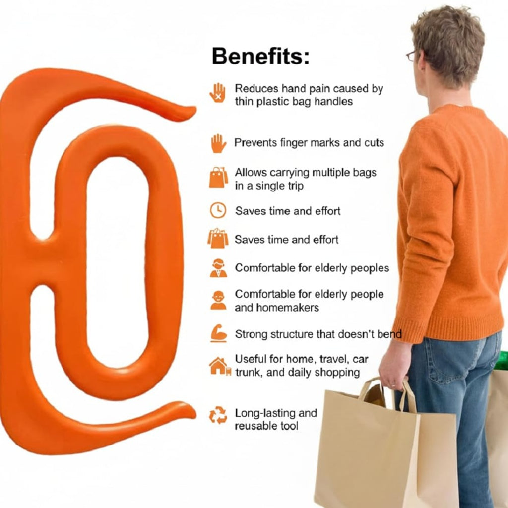Wukusy heavy duty grocery bag handle grip holder showing sturdy black plastic handle with ergonomic design for carrying multiple bags