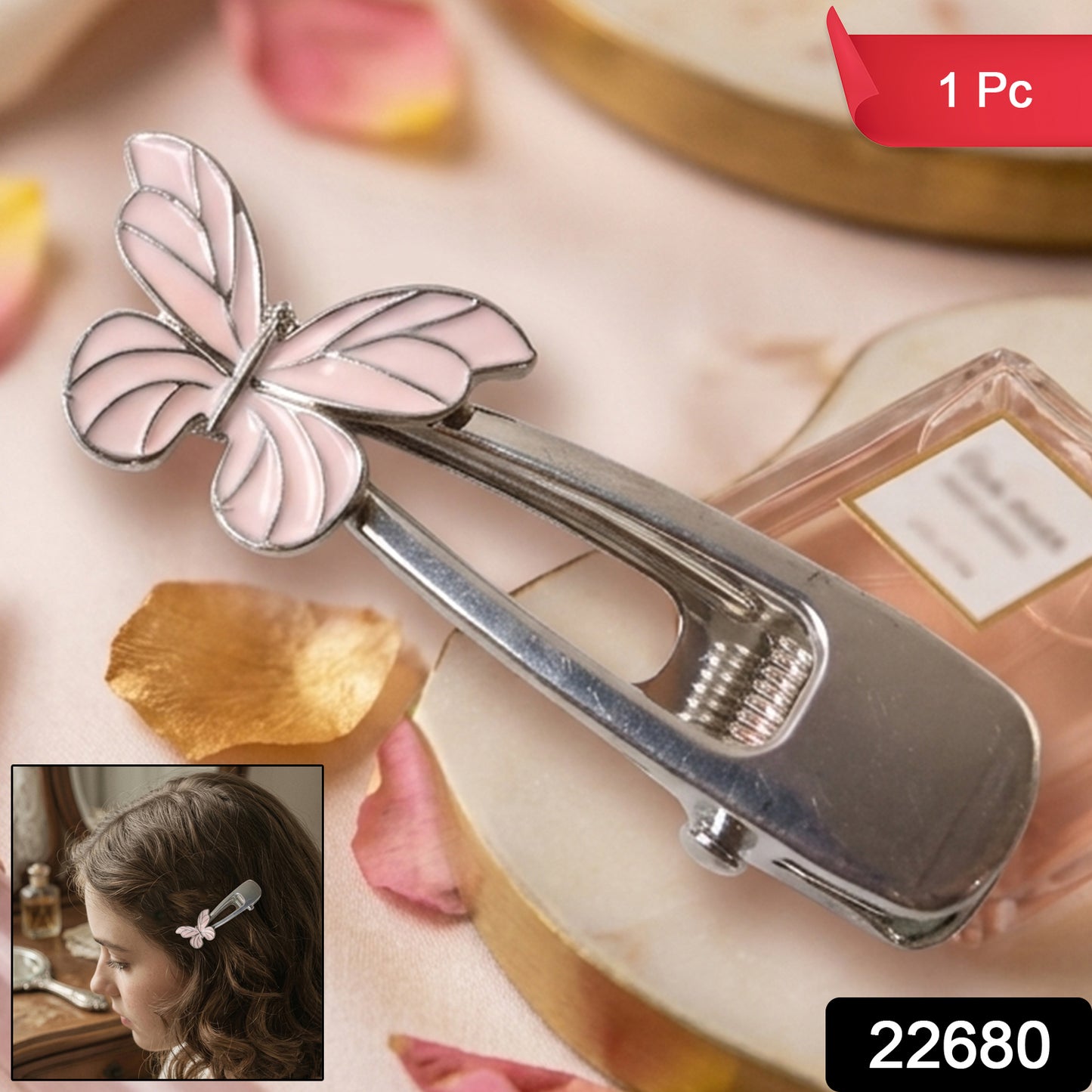 Wukusy butterfly design metal hair clip showcasing a shiny, detailed butterfly shape for stylish hair accessories.