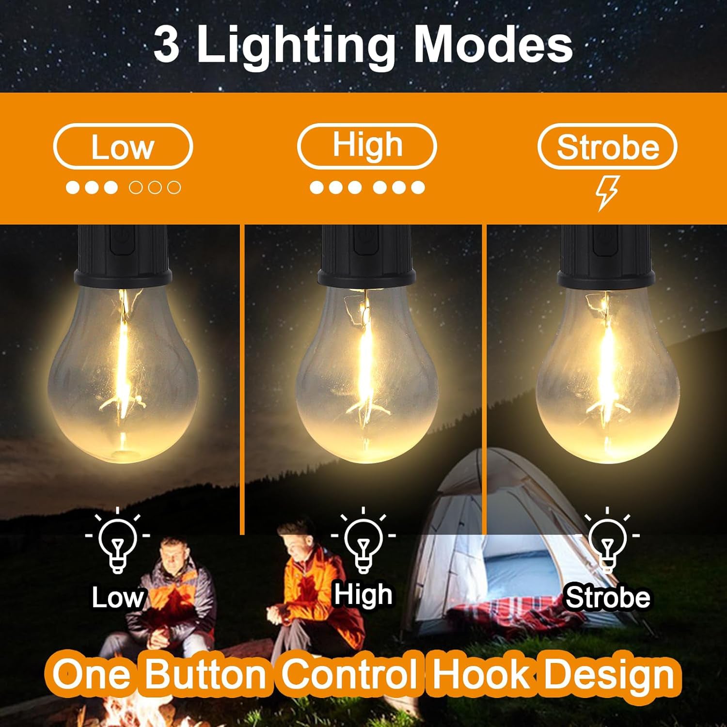 Wukusy rechargeable camping lantern with 3 LED lighting modes, clip hook, portable tent light for camping, hiking, and outdoor activities