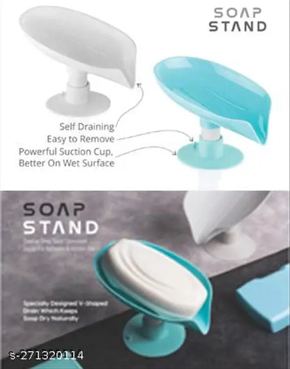 Colorful leaf-shaped soap dish holder with suction cup, self-draining design, easy to clean, for bar soap, by 7233.