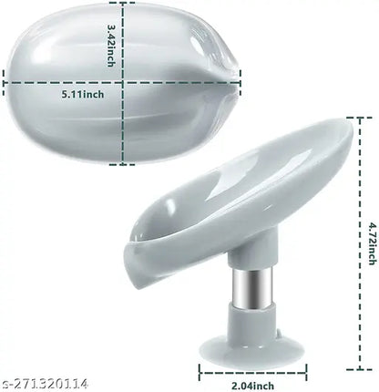 Colorful leaf-shaped soap dish holder with self-draining design, suction cup base, for bar soap, easy to clean, by 7233.