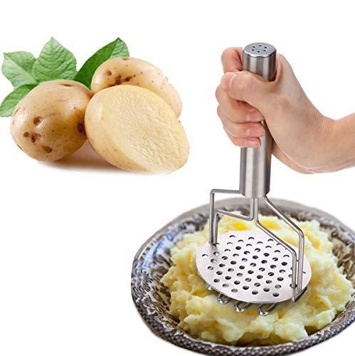 Wukusy 750 stainless steel hand masher for potatoes, vegetables, dal, and baby food, with a sturdy handle and wide mashing surface.