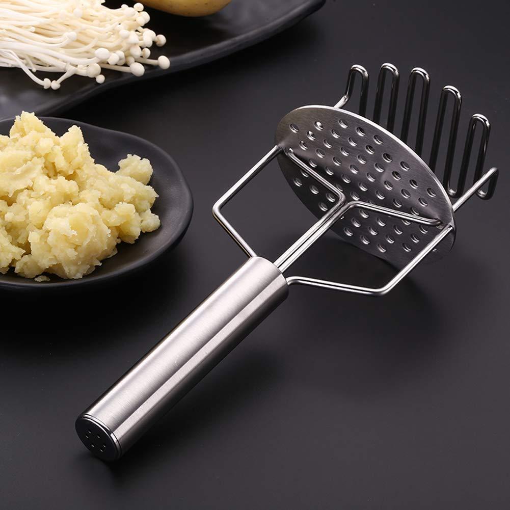 Wukusy 750 stainless steel hand masher for potatoes, vegetables, and baby food, with a sturdy handle and ergonomic design.