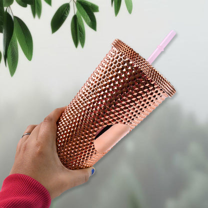 Wukusy studded plastic tumbler straw lid with double wall design, fits cold cups for iced coffee and hot beverages.