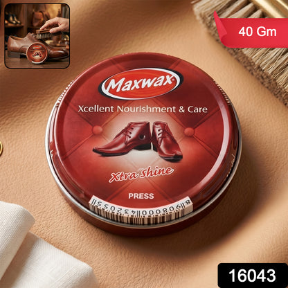 Wukusy Maxwax Brown Shoe Polish Cream in 40g jar, showing smooth cream texture for shining and conditioning brown leather shoes.