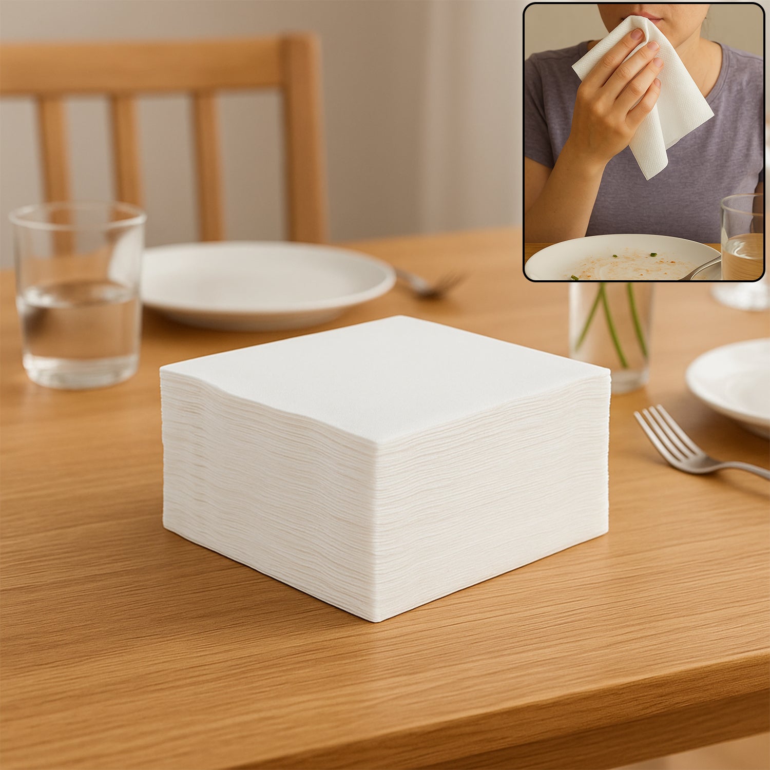 Set of 50 soft, absorbent disposable tissue paper napkins from Wukusy, ideal for everyday use and cleanups.