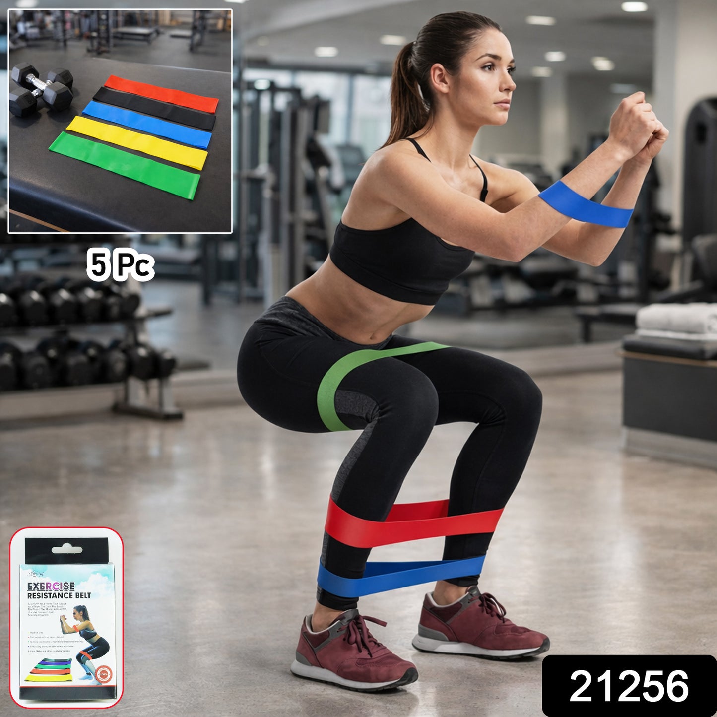 Set of five Wukusy premium elastic resistance exercise bands with belt for versatile strength training and fitness workouts.