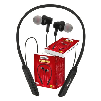 Black Charkee NB-804 wireless neckband in-ear Bluetooth headphones with music controls, designed for comfortable all-day use.