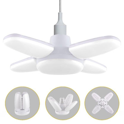 White 7878 Charkee 25W LED bulb with foldable fan blade, 4-leaf design, adjustable ceiling light for home use.