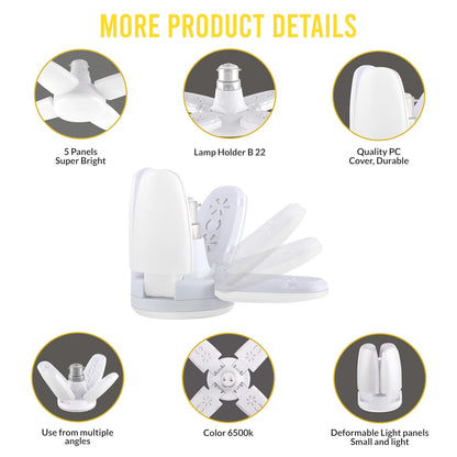 White 7878 Charkee 25W LED bulb with foldable fan blade, 4-leaf design, adjustable ceiling light for home use.