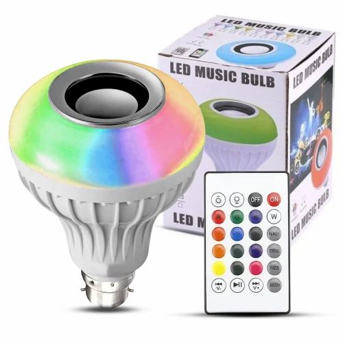 White Charkee wireless Bluetooth LED smart bulb with remote control, featuring built-in music sync and adjustable lighting.