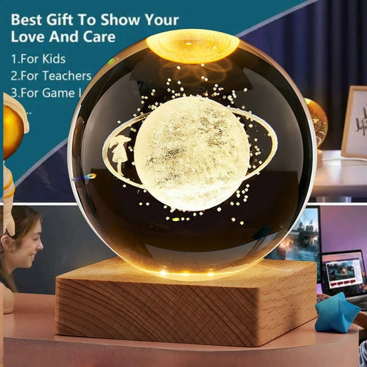 7878 Charkee 0.5W 3D crystal ball night lamp bulb showing a yellow glow and detailed design.