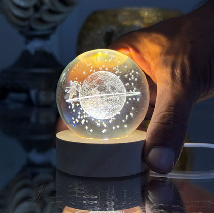 Yellow Charkee 0.5W 3D crystal ball night lamp bulb by 7878, showcasing the intricate 3D design and glowing illumination.