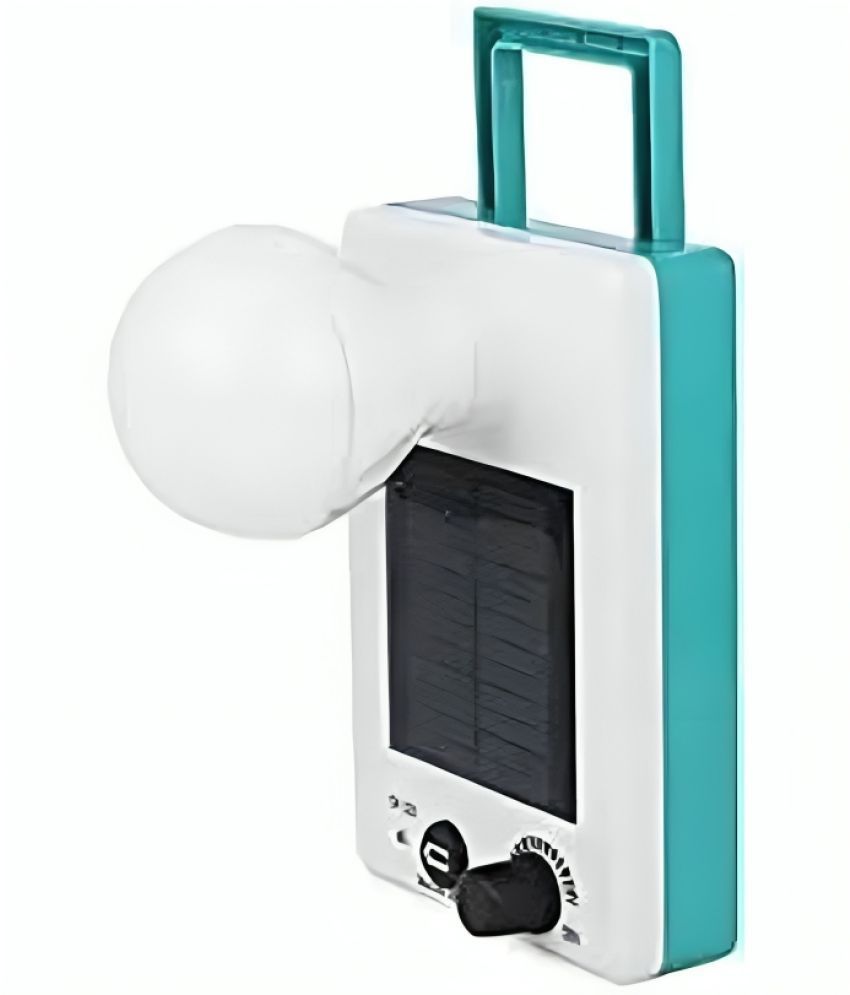 White Charkee 12W plastic LED emergency light bulb with solar panel, ideal for backup lighting, shown with its solar-powered design.