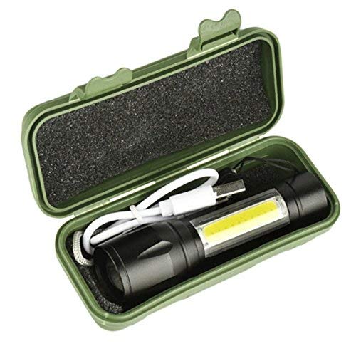 7878 Charkee 3W 3-in-1 rechargeable emergency torch light for camping, hiking, and fishing with USB charging cable and box.