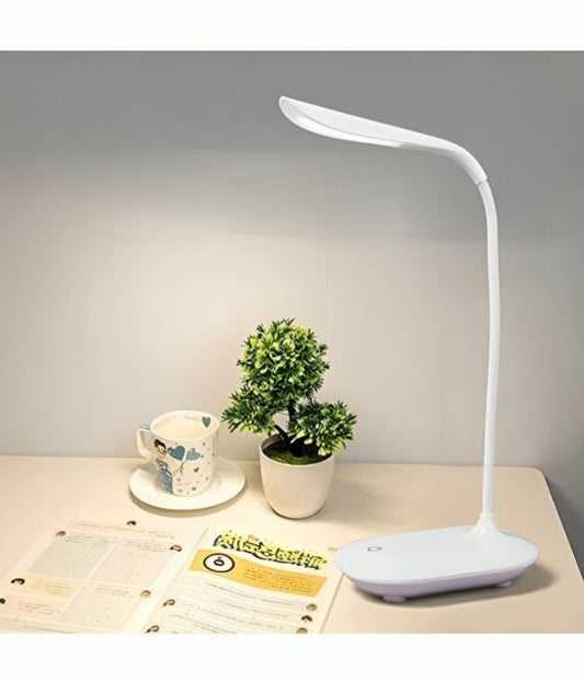 7878 Charkee 3W rechargeable emergency table lamp with white finish, ideal for student reading and backup lighting.