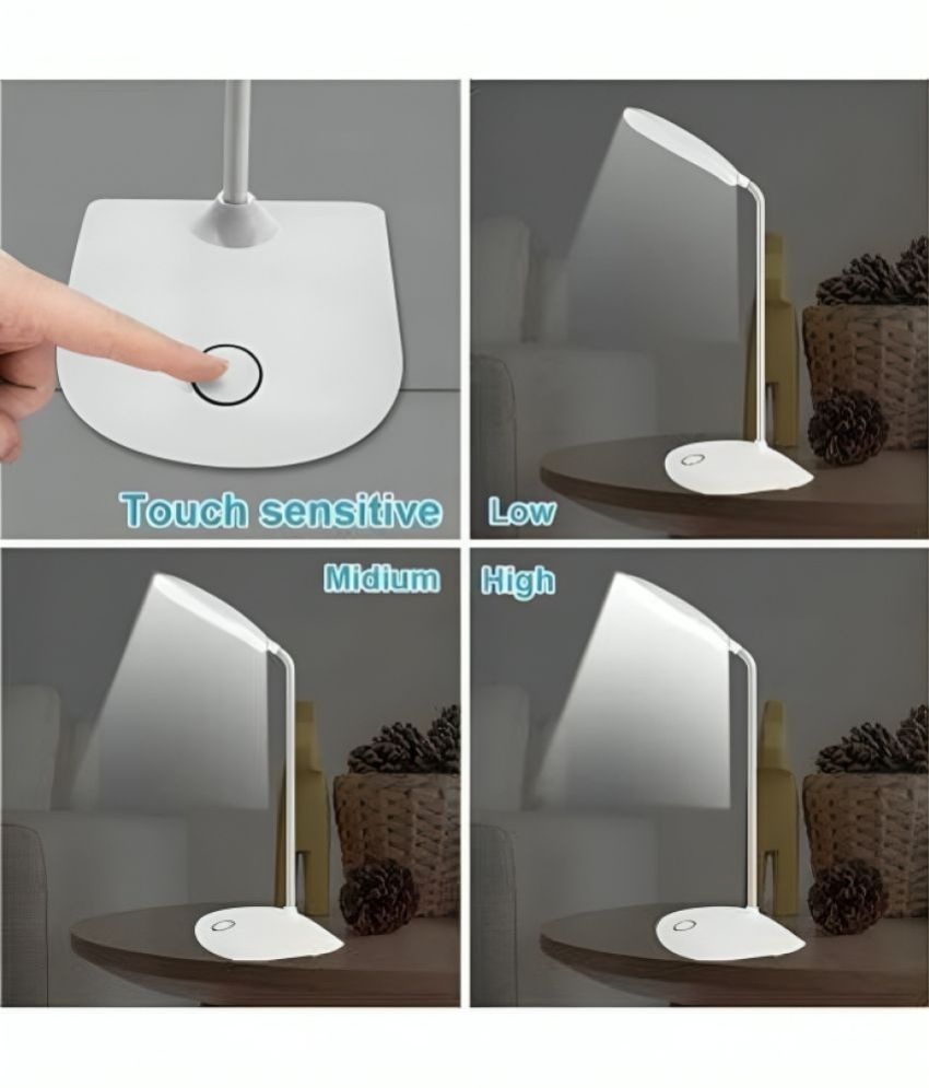 7878 Charkee 3W rechargeable emergency table lamp with white finish, portable student reading light, compact and powerful.