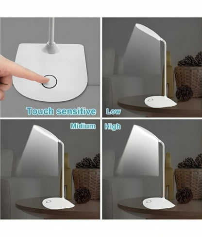 7878 Charkee 3W rechargeable emergency table lamp with white finish, portable student reading light, compact and powerful.