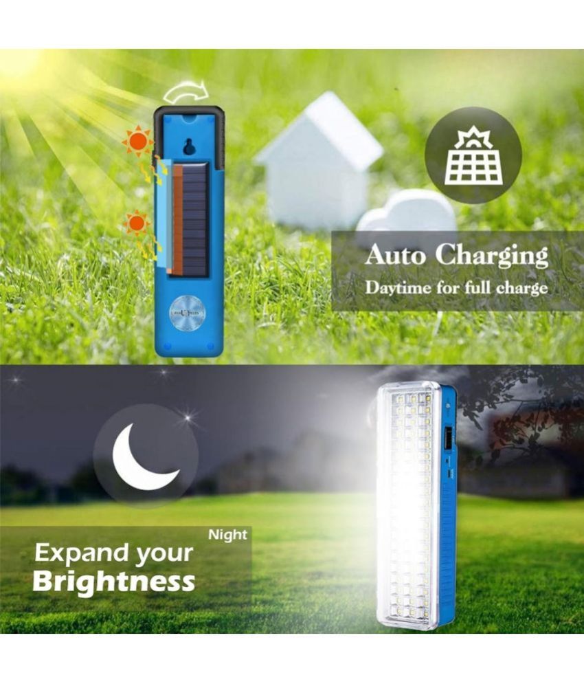 White Charkee 7W rechargeable emergency flood lamp with 42 LEDs, solar charging, and 7-hour battery life, ideal for power outages.