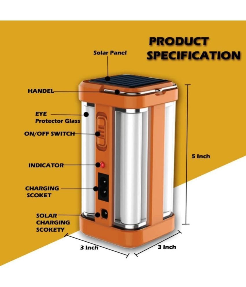 White Charkee 9W 4-tube emergency lantern with 360-degree brightness, solar and rechargeable electric light, brand 7878.