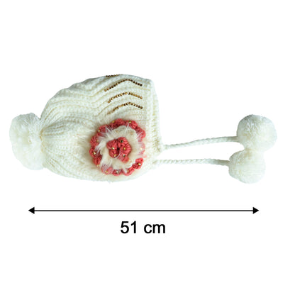 Wukusy cute kids winter woolen ear flap cap with pom pom, featuring mixed colorful designs on warm, cozy winter hat.