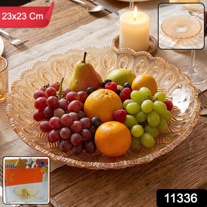 Wukusy glass round serving plate, 23x23 cm, decorative fruit snack platter with a clear, elegant design on a white background