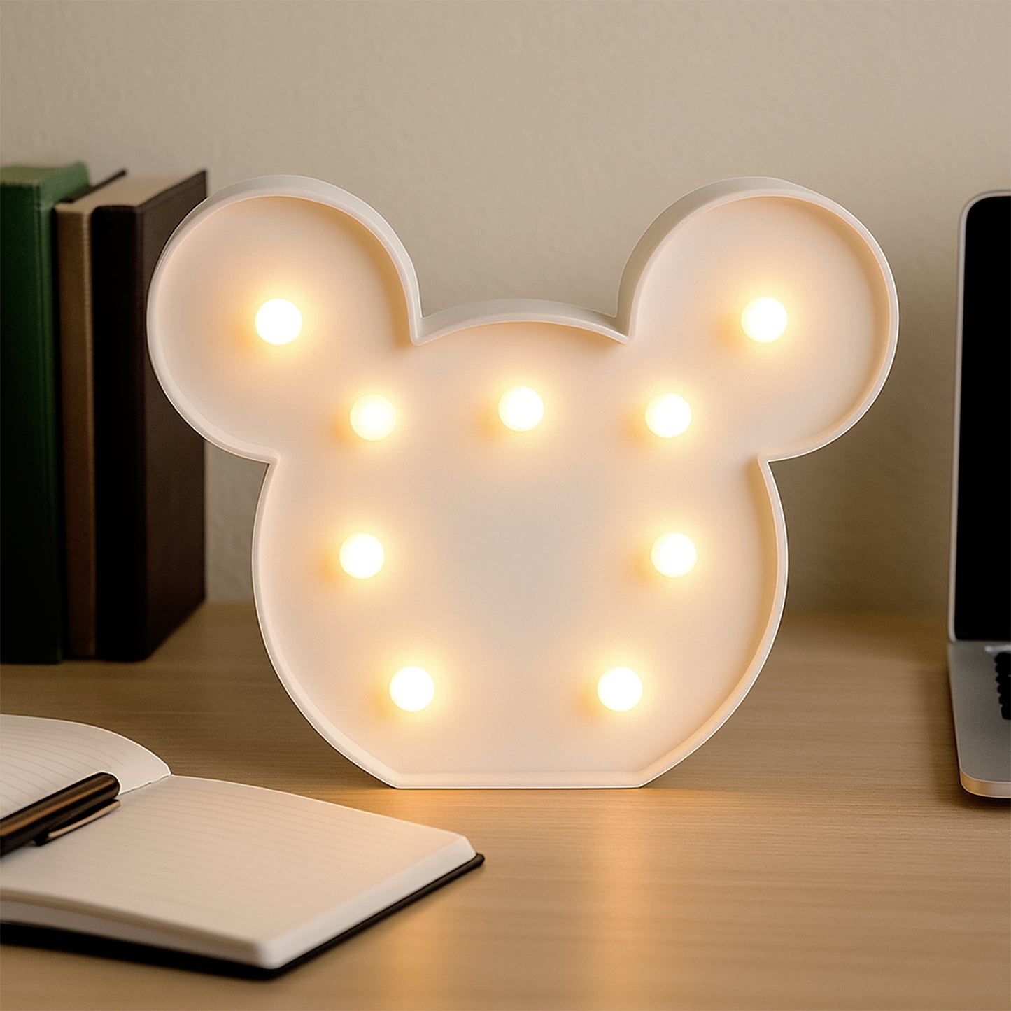 Wukusy Mickey-shaped LED decorative night light for home decor, featuring a playful Mickey Mouse design in soft glow.