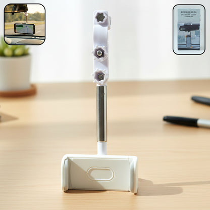 Wukusy adjustable rearview mirror car mobile phone holder attached to vehicle mirror, holding smartphone securely.
