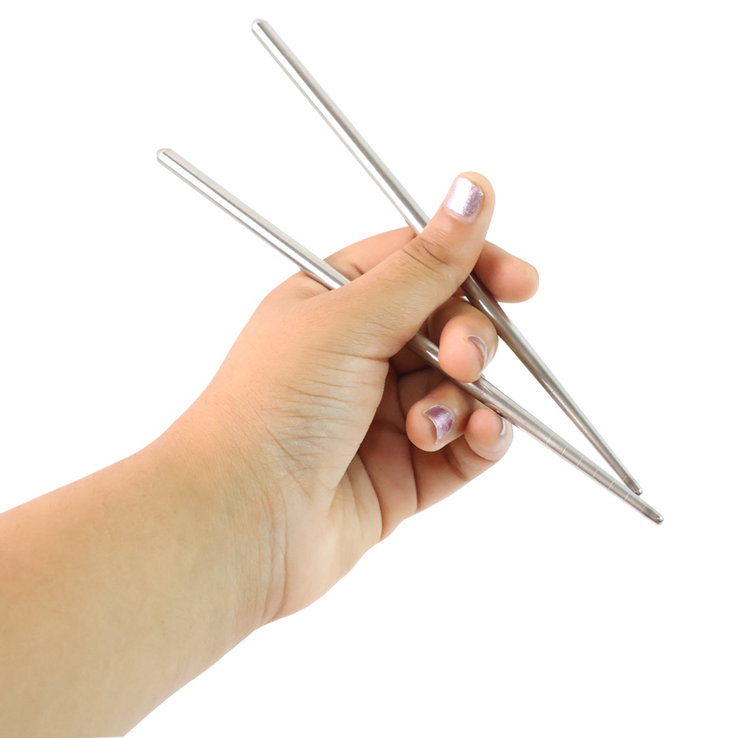 Set of two premium stainless steel reusable chopsticks by Wukusy, sleek and durable for home and kitchen use.