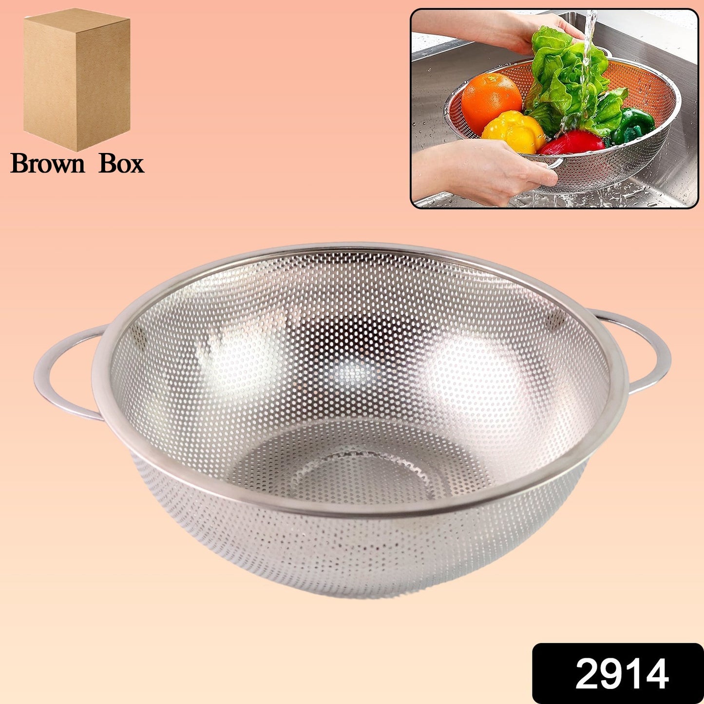 Wukusy stainless steel collapsible rice and vegetable washing bowl with strainer, kitchen tool for rinsing and draining produce.