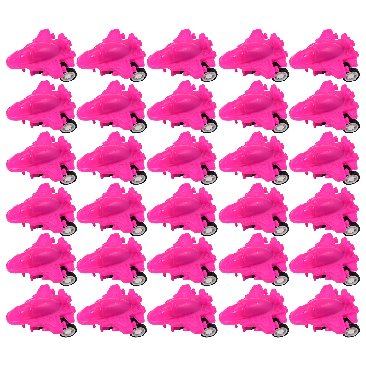 Set of 30 Wukusy 4430 Int Pull Back Mini Planes toy set with colorful small plastic airplanes on a white background.