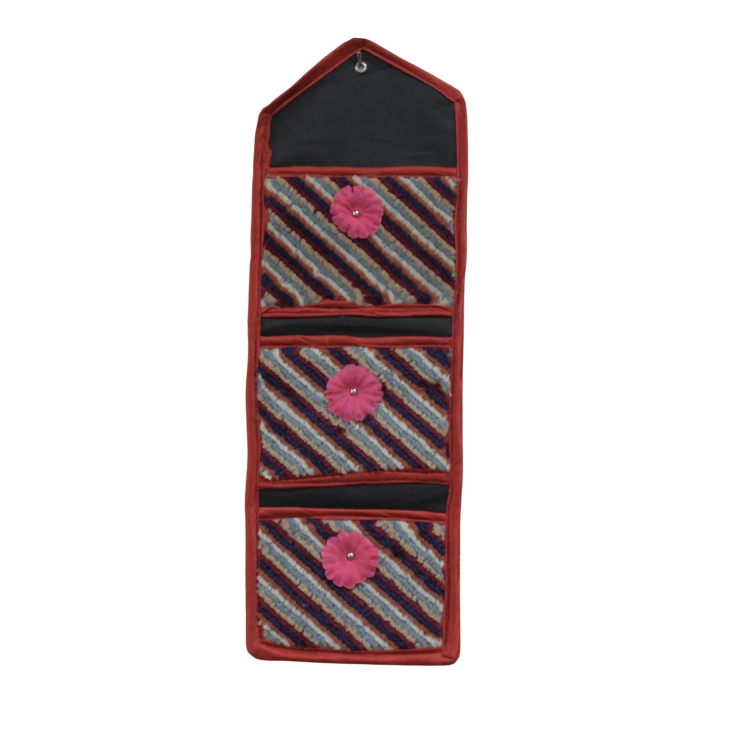 Wukusy 8867 foldable hanging organizer with three compartments for documents, magazines, and letter storage on wall.