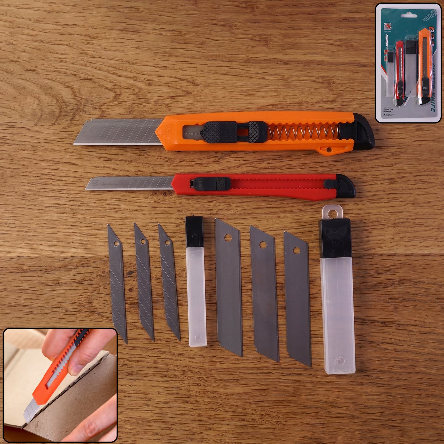 Wukusy utility knife set with durable blades, featuring multiple knives for precise cutting tasks, displayed on a white background.