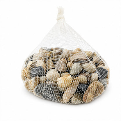 Set of decorative natural pebble stones by Wukusy, ideal for aquariums, vases, gardens, and home decor displays.