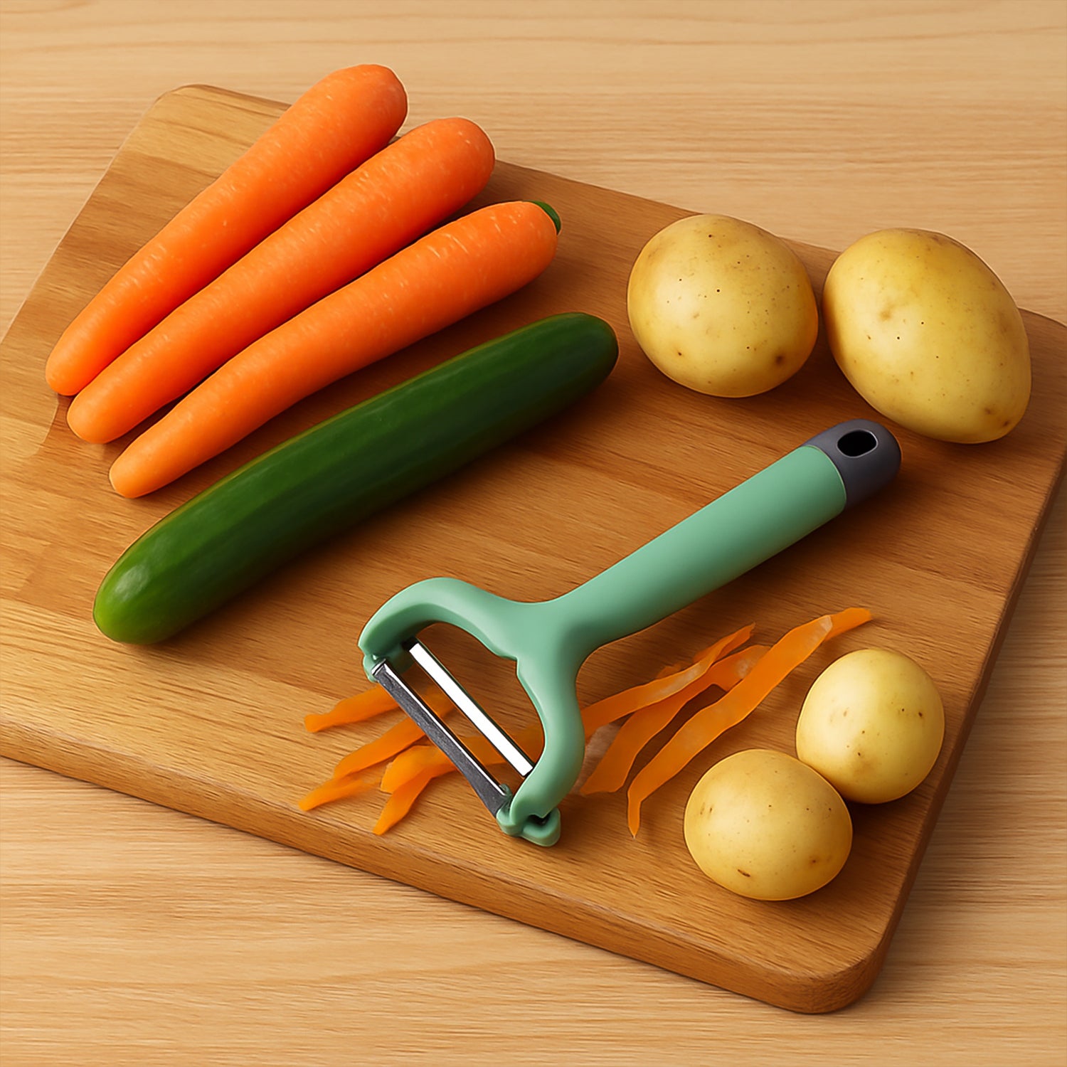 Wukusy Apex Premium ergonomic vegetable and fruit peeler with a comfortable handle, designed for efficient kitchen peeling tasks.