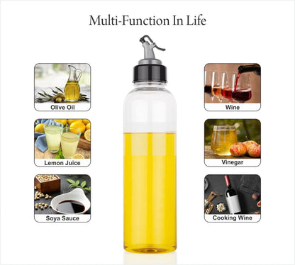 Wukusy 1-liter transparent plastic oil dispenser bottle, kitchen tool for storing and pouring cooking oil.