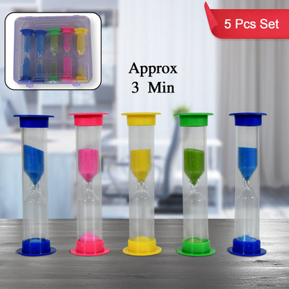 Wukusy plastic sand timer hourglass clock for kitchen, office, and bathroom use, with a 3-minute duration, set of five.