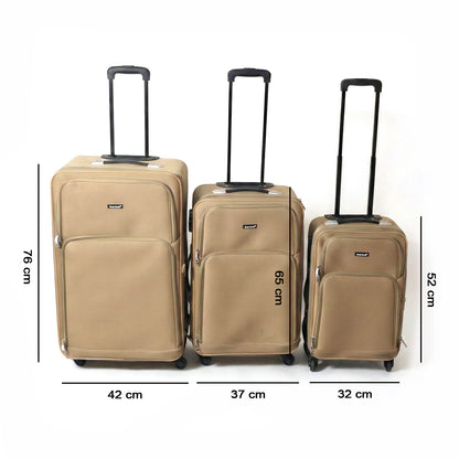 Wukusy 3-in-1 soft side trolley luggage set with three matching suitcases in navy blue, featuring wheels and extendable handles.