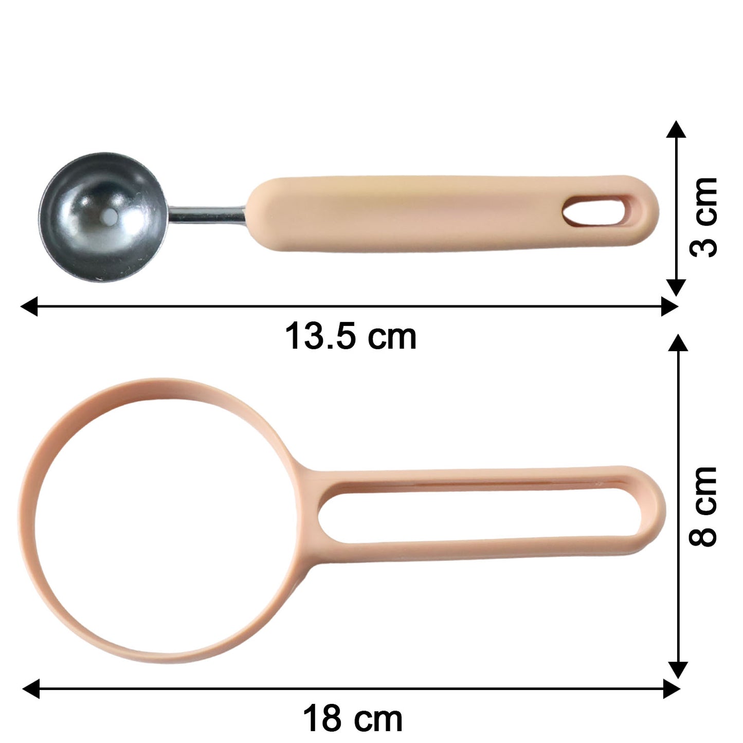 Wukusy 2-in-1 fruit scooper and cutter tool showing its stainless steel scoop and cutting blade for easy fruit preparation.