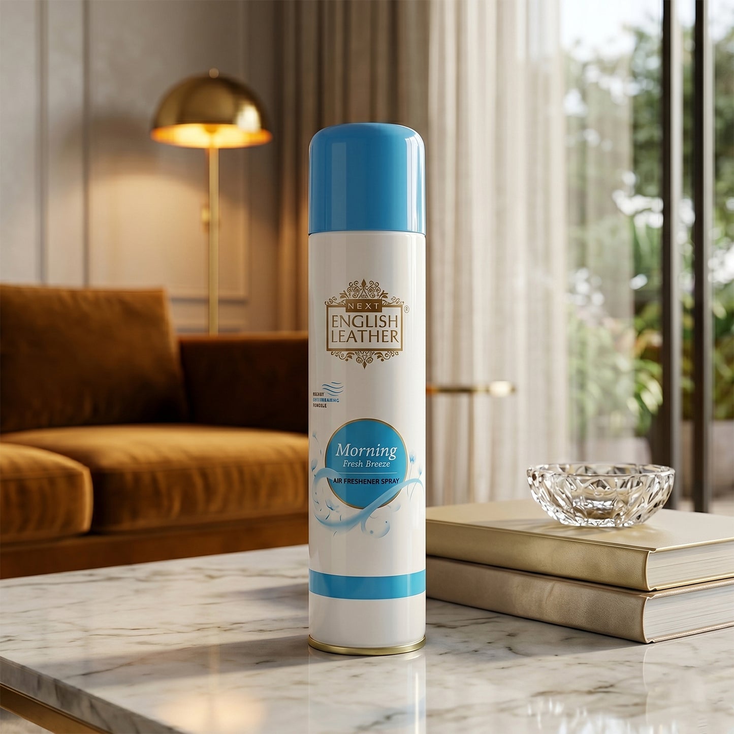 Wukusy Next English Leather Morning Fresh Breeze room air freshener spray, 220ml, with a sleek bottle and fresh scent.